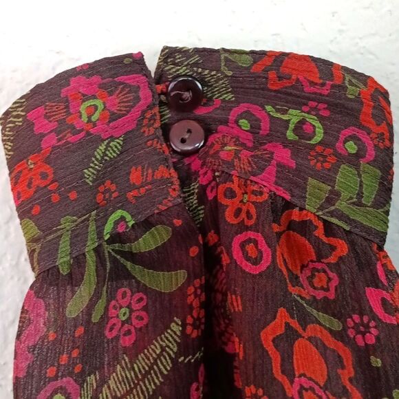 Apt 9 sheer floral long-sleeve velvet trim boho top sz L - Picture 6 of 13